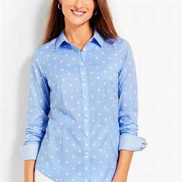 Talbots Perfect Shirt - Pretty Dot Stripe Verstile Non-Iron Button Down Size XLP - Picture 2 of 11